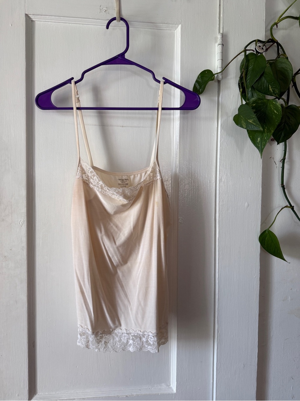 Vanity Fair Lace-Trim Slip Cami in Cream